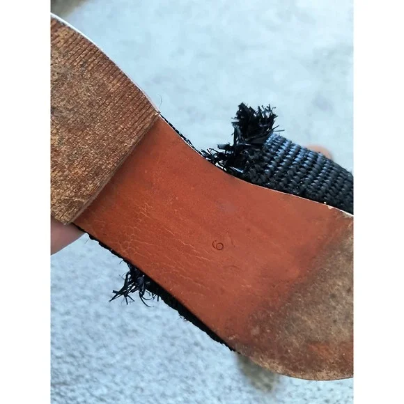 Proud Mary Womens Raffia Fringe Slip On Sandal In Black Footwear Size 6 - Picture 5 of 5